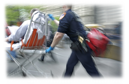 Paramedics helping a patient on a stretcher