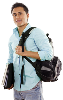 Student holding backpack