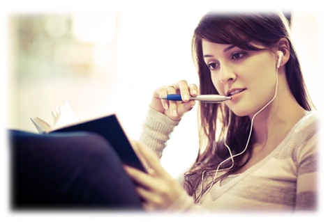 Student listening to music while studying