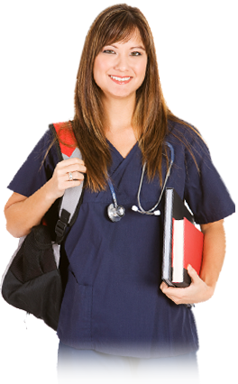Nursing student holding her books and backpack