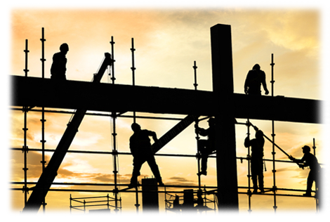 Workers climbing on scaffolding