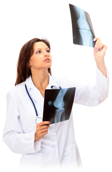 Woman examining an x-ray