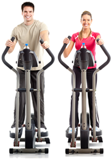 Two people excercising on ellipticals